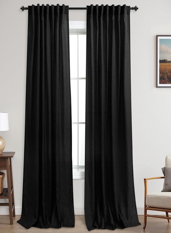 KOUFALL ستائر كتان شفافة سوداء اللون من KOUFALL، مزودة بحلقات خلفية وجيب للعمود، مقاس 52 × 120 بوصة، مناسبة لغرفة المعيشة وغرفة النوم. - Image 1